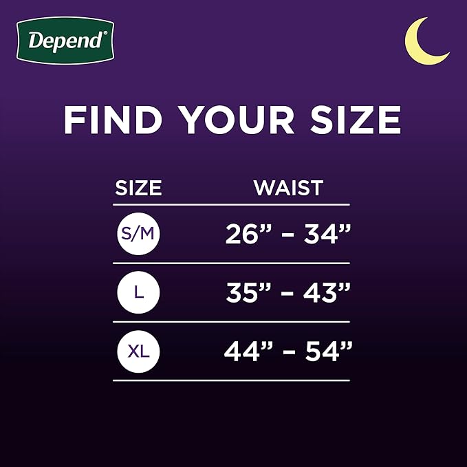 Depend Night Defense Adult Diapers, Incontinence Underwear for Men, Disposable, Overnight, Small/Medium, Grey, 16 Count, Packaging May Vary