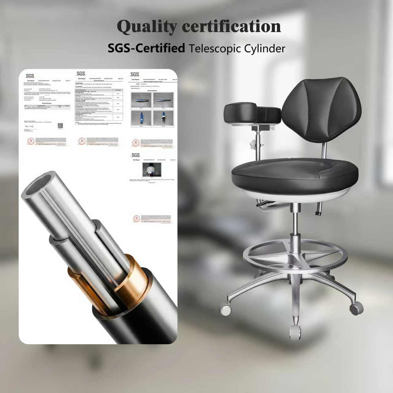 Dental Assistant Chair Ergonomic Medical Adjustable Rolling Stool with Back Support Rotatable Armrest for Clinics Dentist Tattoo Office,Salon,Laboratory - Black