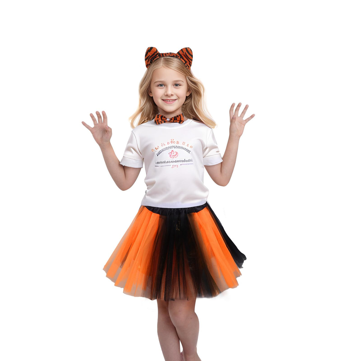 SUMERSHA 5Pcs Tiger Costume Set Tiger Ear Headband Nose Bow Tie Tail Tutu Skirt Animal Fancy Dress up Accessories for Halloween Cosplay Party
