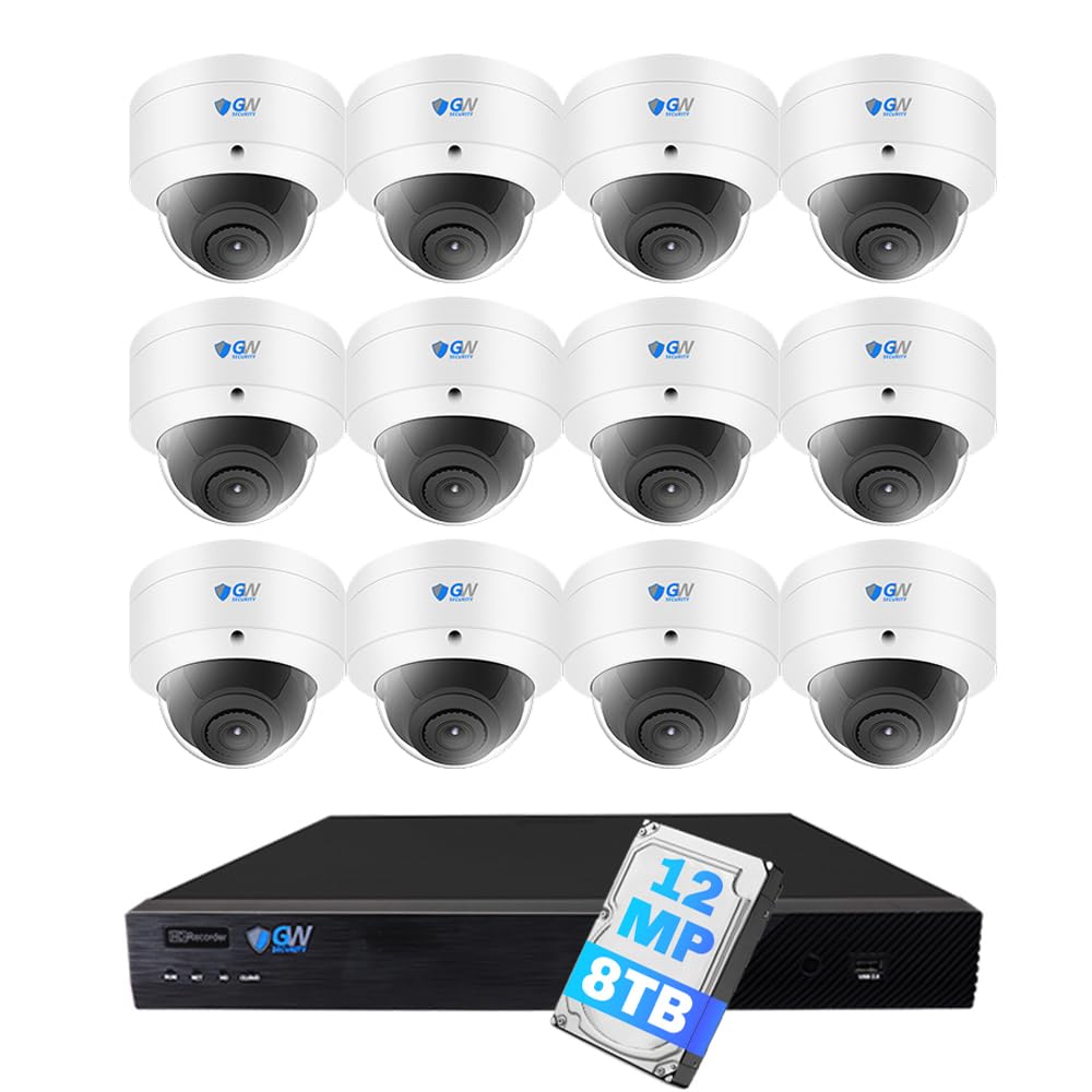 GW Security 16 Channel NVR UltraHD 12MP 4K @30FPS Face/Human/Vehicle Detection PoE Security Camera System with 12 x 12MP IP Microphone Smart AI Dome Cameras, Color Night Vision, Outdoor/Indoor Camera