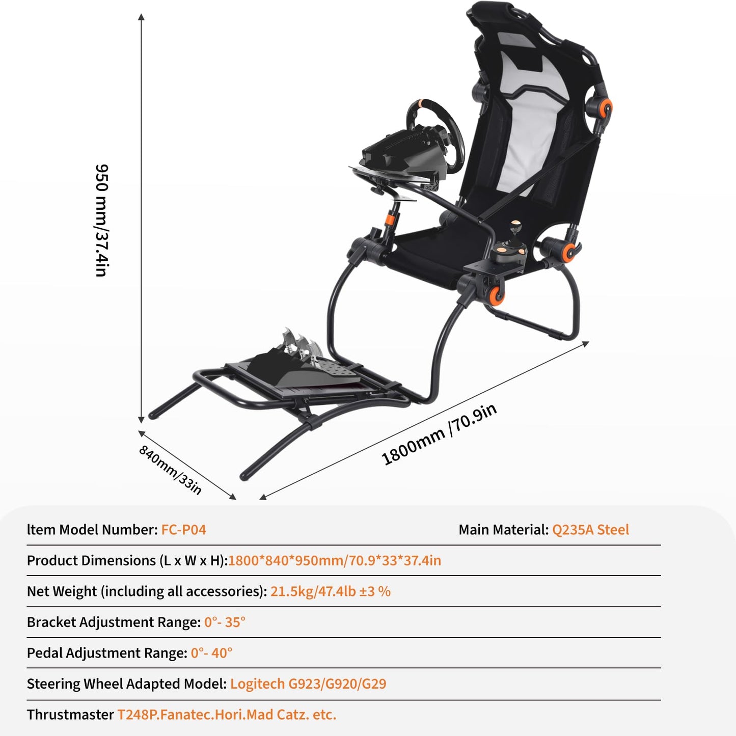 Racing Wheel Stand,Foldable Racing Simulator Cockpit for g923/g920/g29, Steering Wheel Stand & Foot Pedal Angle Adjustable,Sim Racing Cockpit for Thrustmaster t248p, Fanatec, Hori, Mad Catz.