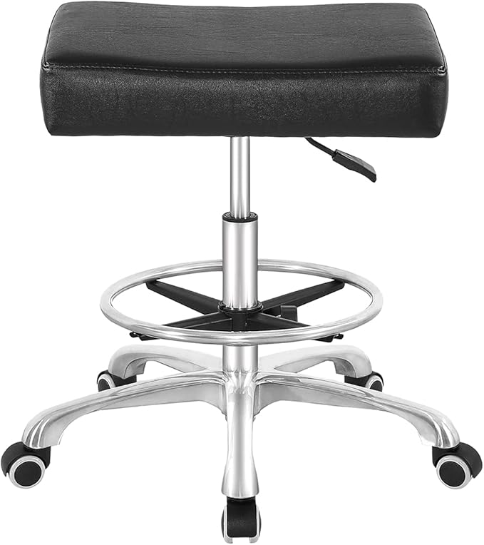 Nazalus Rolling Swivel Stool Height Adjustable with Wheels Heavy Duty for Office Home Desk Counter Salon (Black) (Black, with Footrest)