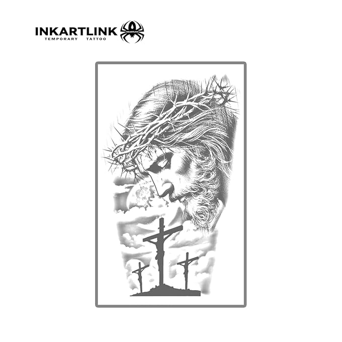 INKARTLINK Semi Permanent Tattoo, party tattoo, beautiful and realistic design, fun tattoo experience, cruelty-free, non-reflective, waterproof (Jesus 2)