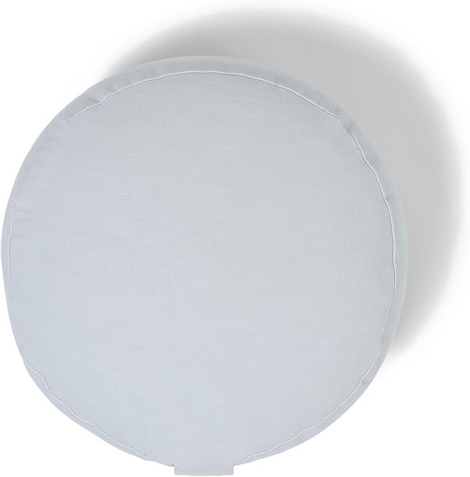 Organic Round Meditation Cushion by renoo - Durable Comfortable Cotton, Linen, Hemp - Modern Zafu - Buckwheat Floor Pillow Yoga Bolster in 15 Colors Removable Cover - 15 inches - Pebble