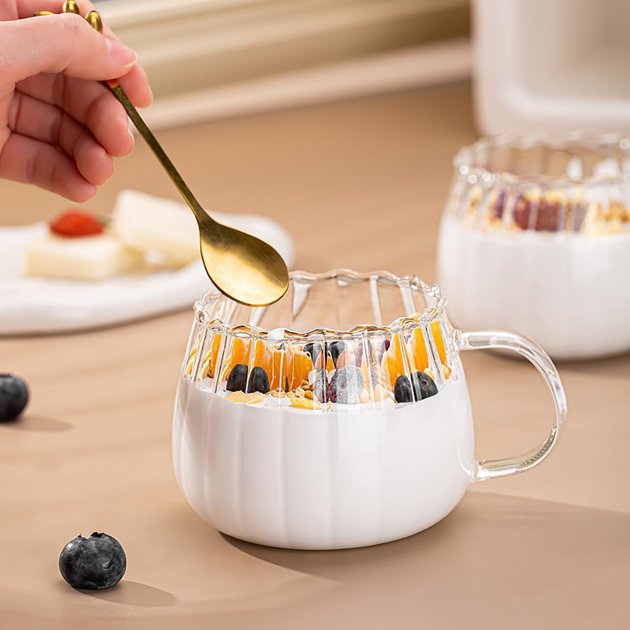 LuckyEra Clear Pumpkin Mugs Halloween Mugs with Handle Cute Pumpkin Coffee Mug Fall Mug Glass Pumpkins Cups Halloween Cups for Water Tea Thanksgiving Holiday Party Supplies
