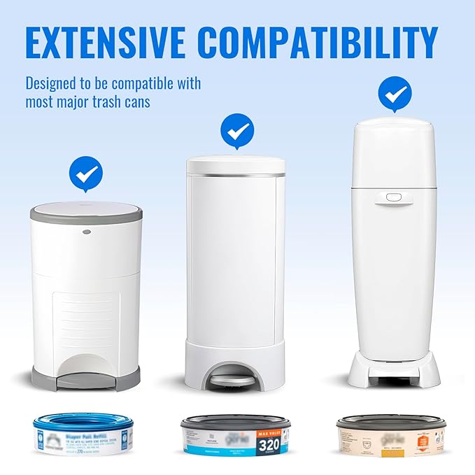 Compatible with Diaper Genie Pails Diaper Pail Refills | 8 Pack Lemon-Scent Continuous Liner Refills for Baby Diaper Pails | Durable Leak-Resistant Odor-Blocking Rolls | Easy Cut & Tie
