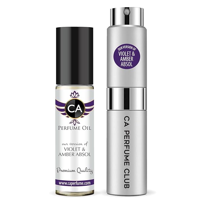 CA Perfume Duo Impression of Violet & Amber Absol For Women And Men Perfume Layering Set Long Lasting Travel Size EDP + Body Oil Roll-On Bottle 0.27 Fl Oz+0.33 Fl Oz