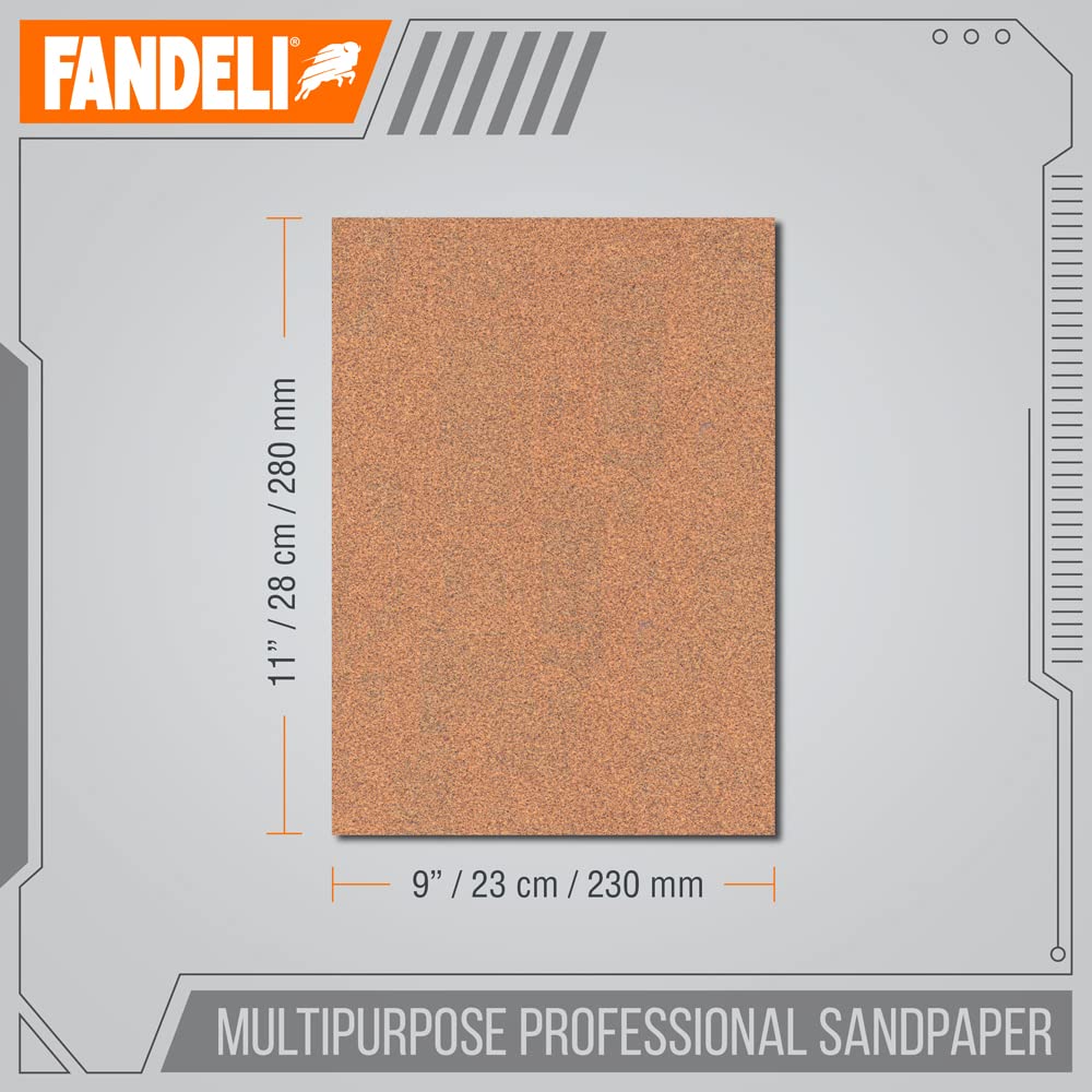 Fandeli 36021 060 Grit Multipurpose Sandpaper Sheets, Brown , 9" x 11", 25-Sheet