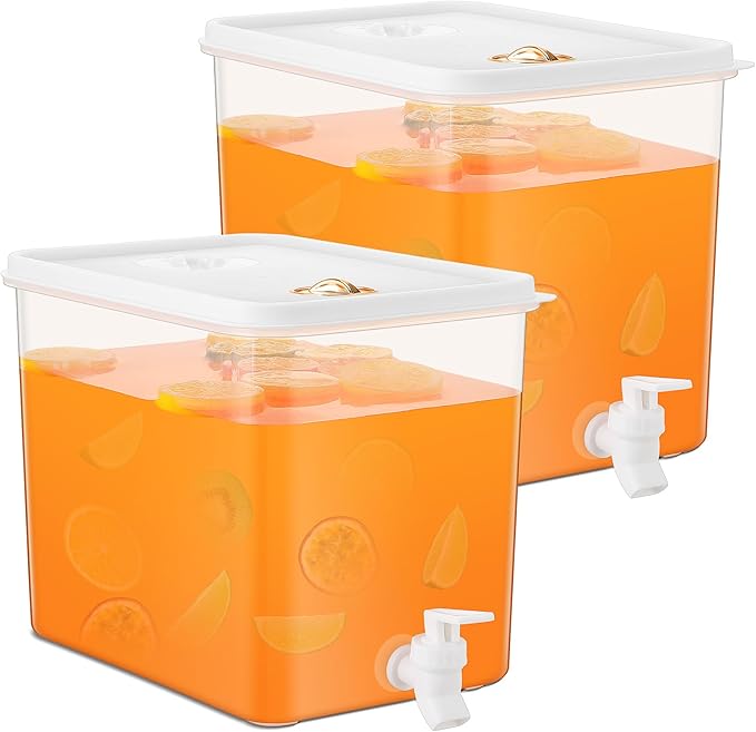 Domensi 2 Pack 2 Gallon Drink Dispenser for Fridge with Spigot Water Dispenser Leak Proof Lids Filter Screen Beverage Juic...