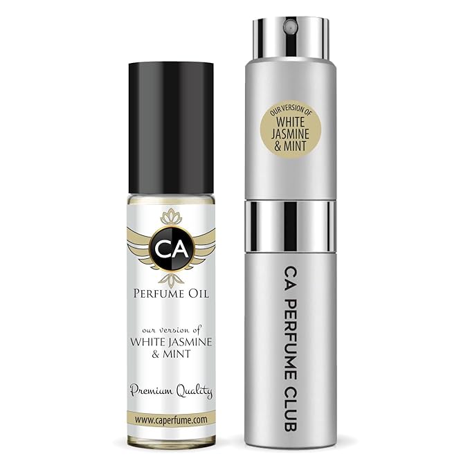 CA Perfume Duo Impression of White Jasmine & Mint For Women And Men Perfume Layering Set Long Lasting Travel Size EDP + Body Oil Roll-On Bottle 0.27 Fl Oz+0.33 Fl Oz