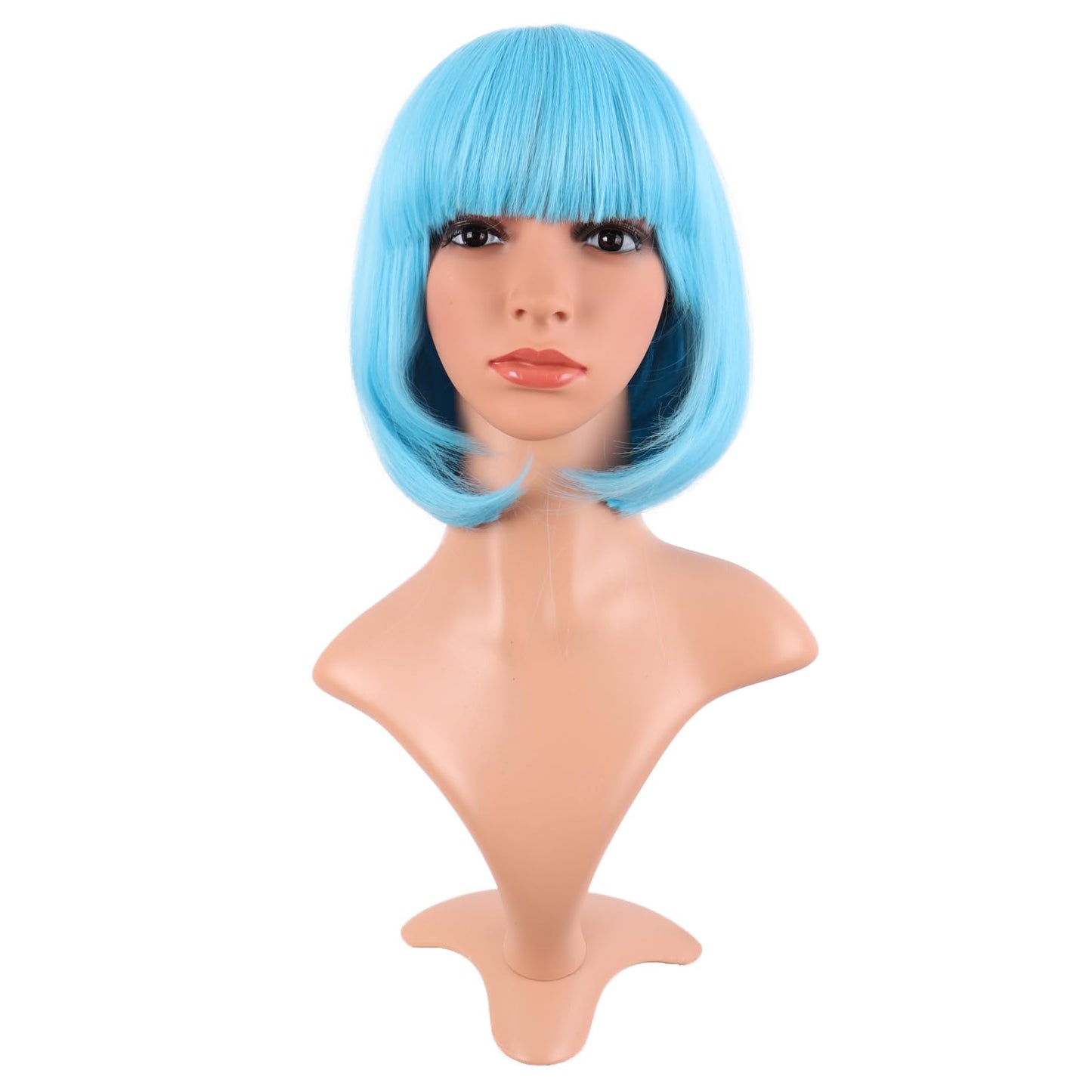 MapofBeauty 12 Inch /30 cm Fashion Lady Short Straight Synthetic Flat Bangs Bob Wig (Light Blue)