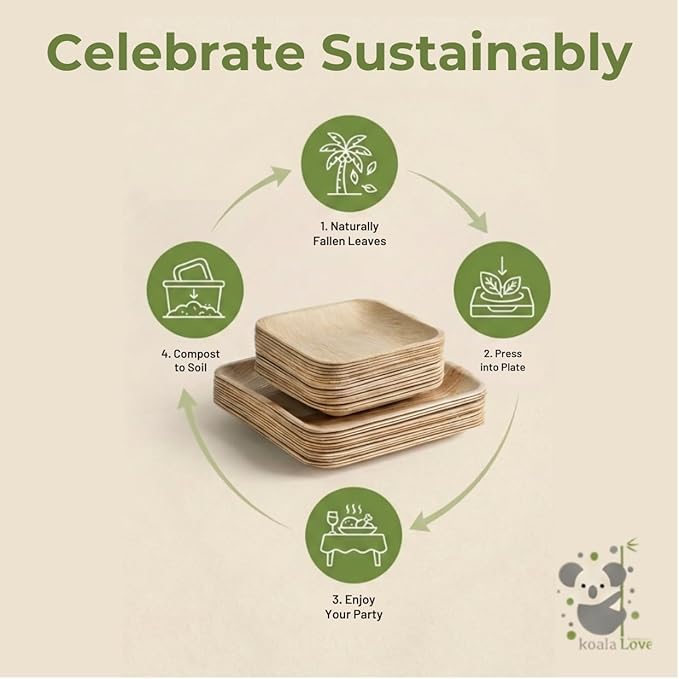 Koala love Palm Leaf Plate Bamboo Paper Plates Disposable 10 Inch & 7 Inch Bulk Party Pack Eco Compostable Biodegradable Wooden Plate Best Alternative To Plastic Paper Plates (10&7 100)