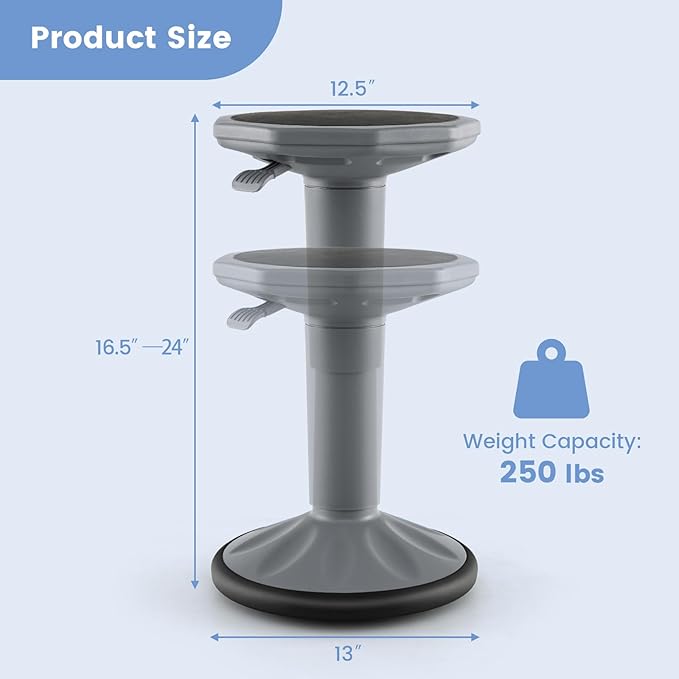 Giantex Wobble Stools for Classroom Seating - Wiggle Stool with Adjustable Height, 24" Active Learning Stool, Sitting Balance Chair for School, Office Stand Up, Flexible Seating Wobble Chair, Grey