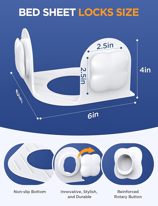 Sheet Holders Bed Sheet Grippers - Fitted Sheet Holder for Corners Keep Sheets Firm & Tight Fit All Sheet Sizes Sheet Straps Clips Easy Installation