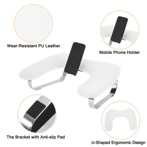 VOCOSTE Nail Arm Rest with Mobile Phone Holder, Manicure Hand Rest, Hand Rest for Nails Tech with Stable Base, White