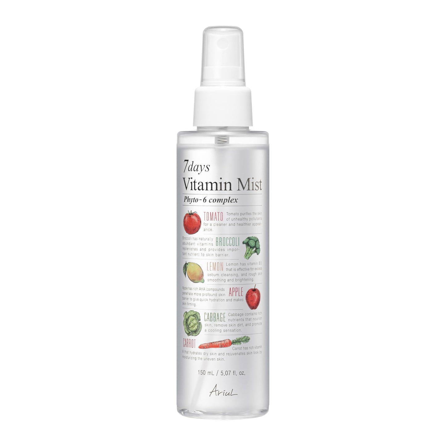 Ariul 7 Days Vitamin Mist 5.07 fl. oz. All Natural Green Graded Nutrients Facial Toner Moisturizing Spray - Biotin, Niacinamide,
