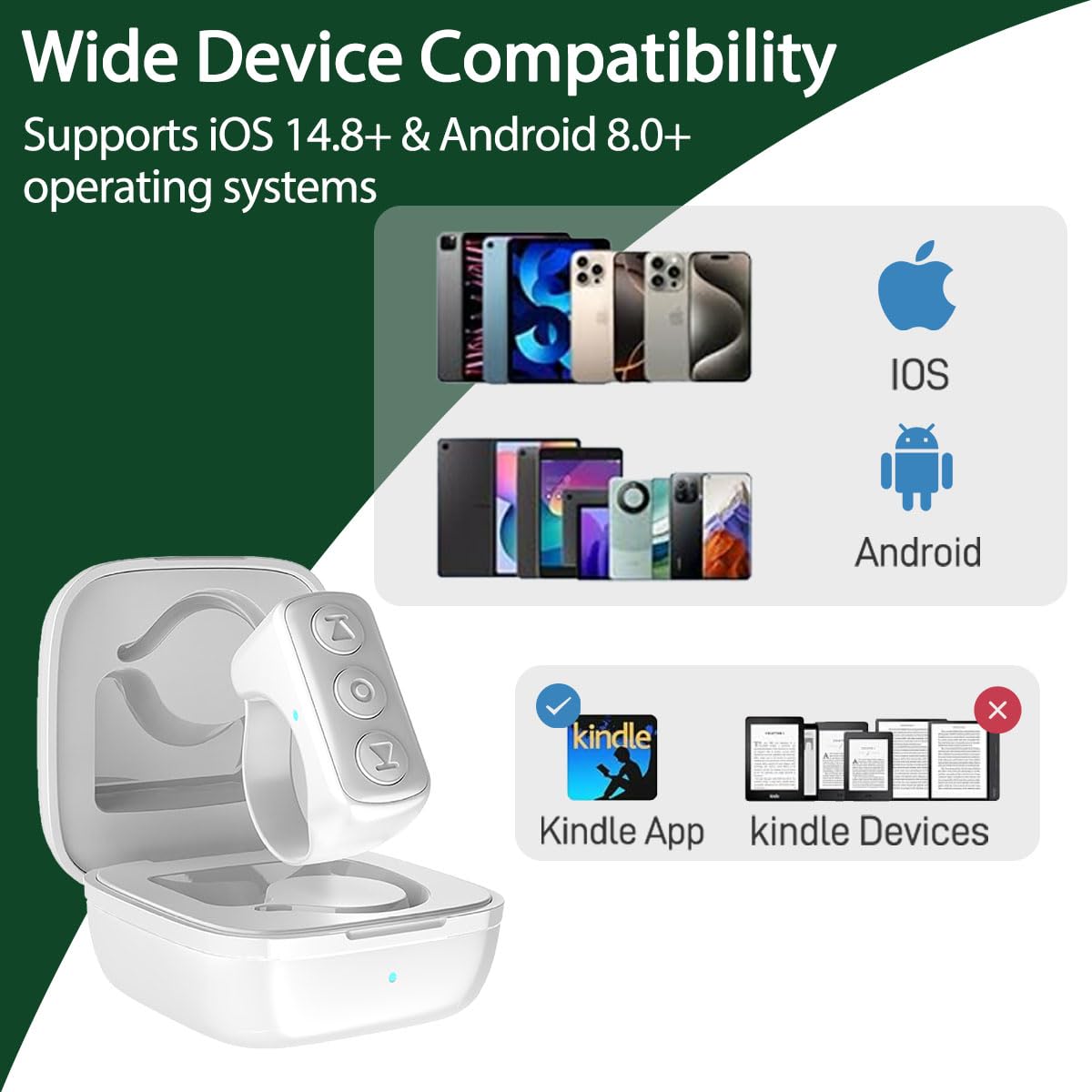 Remote Control Page Turner For Kindle App, Ebook Reading, Bluetooth Wireless Remote Ring For Video Recording & Spotify Music App