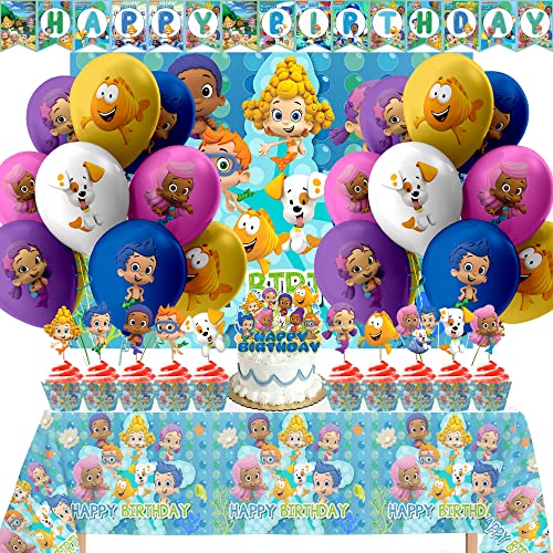 Nelton Birthday Party Supplies For Bubble Includes Backdrop - Banner - Cake Topper - 20 Cupcake Toppers - 20 Balloons - Ta...