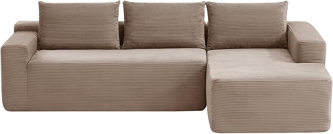 97" Cloud Sectional Couch,Modern Modular Sectional Sofa with Deep Seat,Corduroy Boneless Couches with L-Shape Chaise for Living Room Bedroom,No Assembly Required (Camel, 97" Right Facing Chaise)