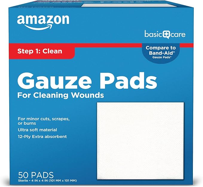 Amazon Basic Care Gauze Pads, 4x4 inches Sterile Medical Wound Dressing Sponges for Cleaning, Covering, & Cushioning Cuts...