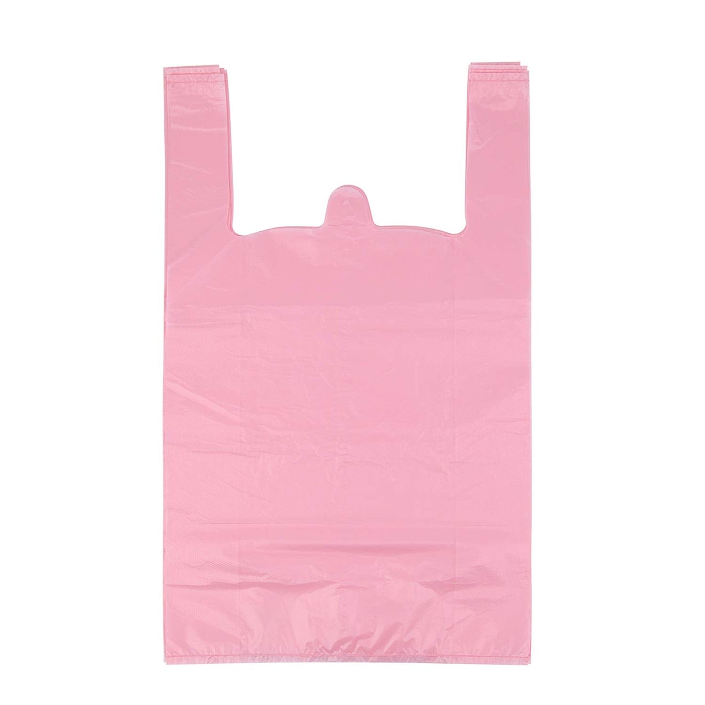 LazyMe T Shirt Bags, Pink Plastic Bags with Handles for Grocery and Retail, Bolsas De Plastico Para Negocio, 12x20 Inches (50 pcs)
