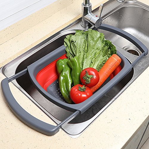 Qimh Colander Collapsible, Over The Sink Veggies/Fruit 6-Quart Strainers and Colanders with Extendable Handles, Folding St...