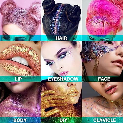MEICOLY Gold Body Glitter,Yellow Face Glitter,Music Festival Accessories Outfits for Women,Hair Glitter for Kids,Sparkle G...