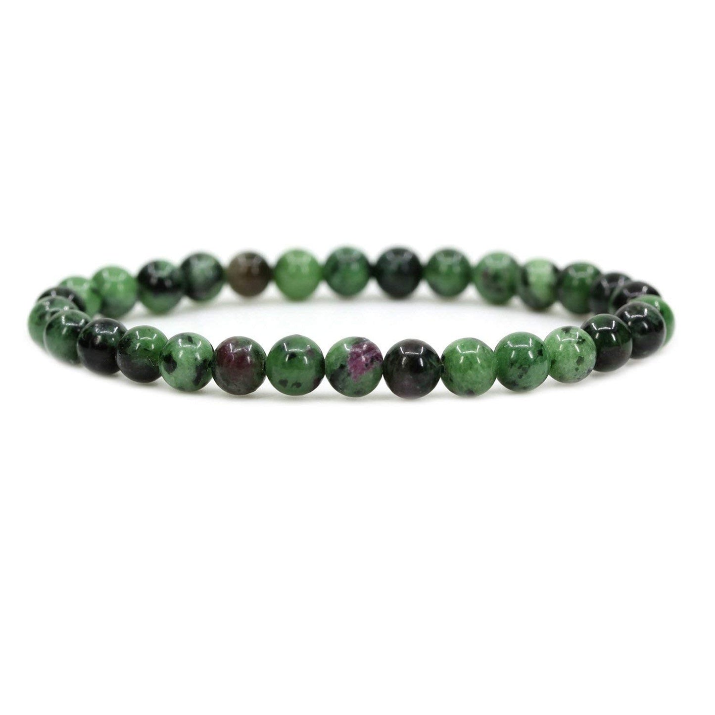 Angelstones Natural Ruby In Zoisite 6mm Round Beads Stretch Bracelet 7 Unisex