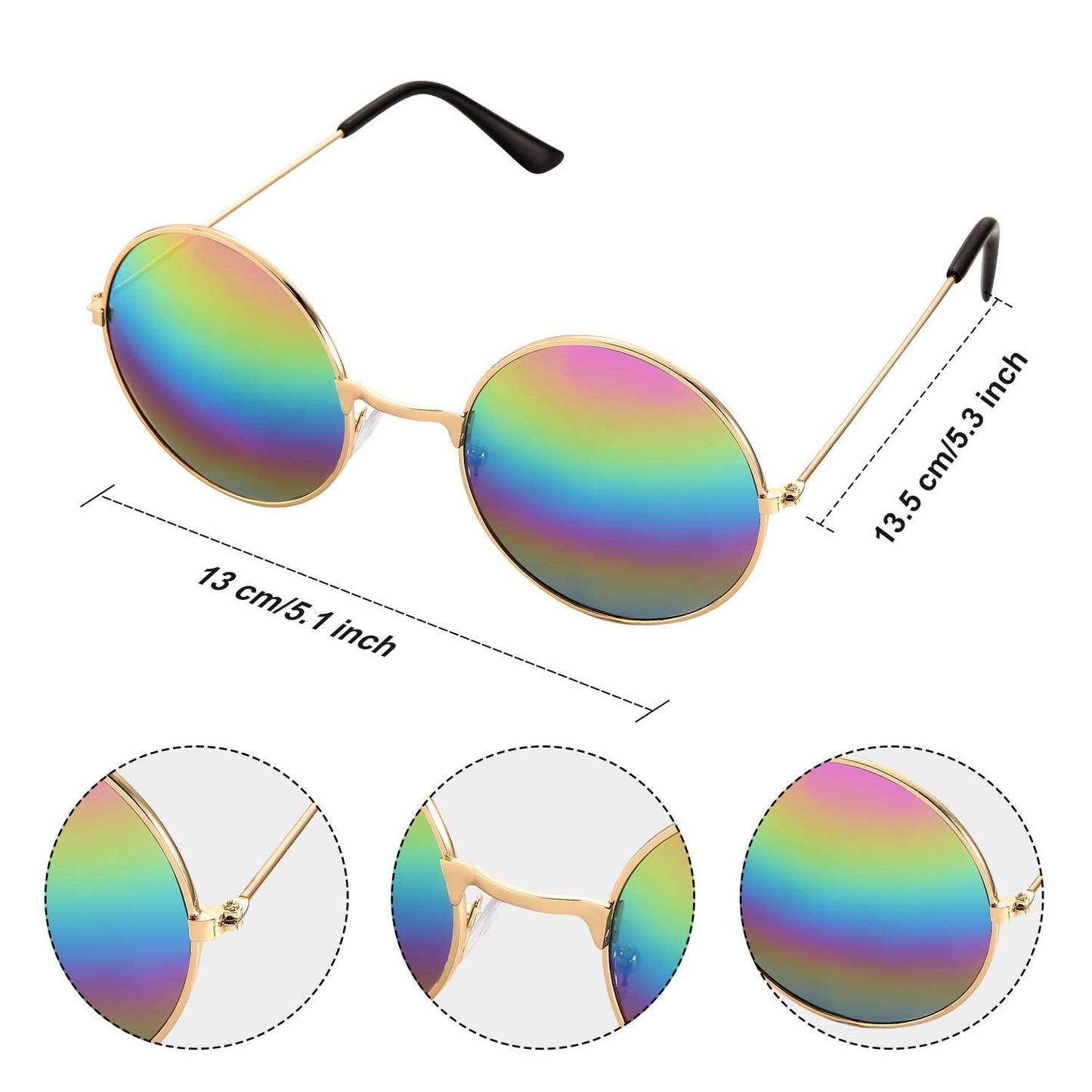 Frienda 3 Pcs Hippie Accessories Costume 70s Tie Dye Rainbow Leopard Outfits, Hippie Headbands for Men Peace Sign Necklace Sunglasses, Rainbow Style