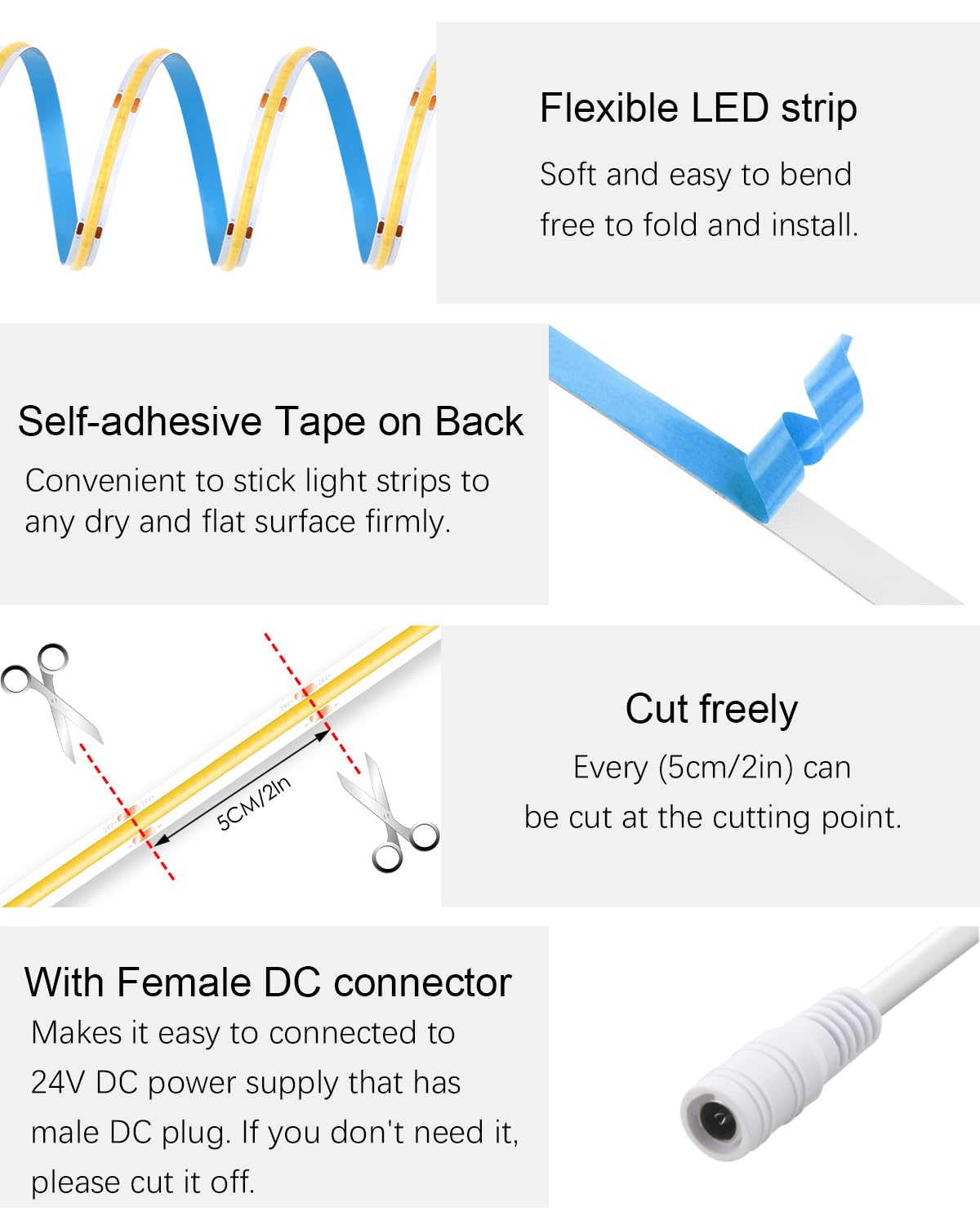 ALITOVE 32.8ft COB LED Lights for Bedroom with Remote Warm White 3000K Dimmable LED Strip Lights CRI90+ High Density 3200LEDs Flexible 24V LED Tape Light for Cabinet Home Indoor Lighting Decoration