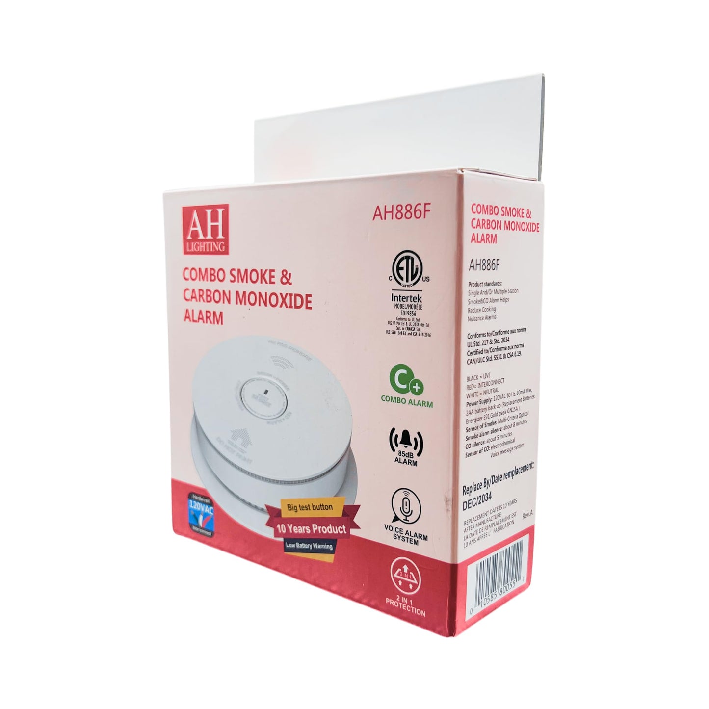 AH Lighting AH886F Combo Smoke & Carbon Monoxide Alarm, Voice Alarm System, Interconnect Hardwired, Combo Alarm, 10-Year Battery Powered, Led Warning Light Indicator (2)