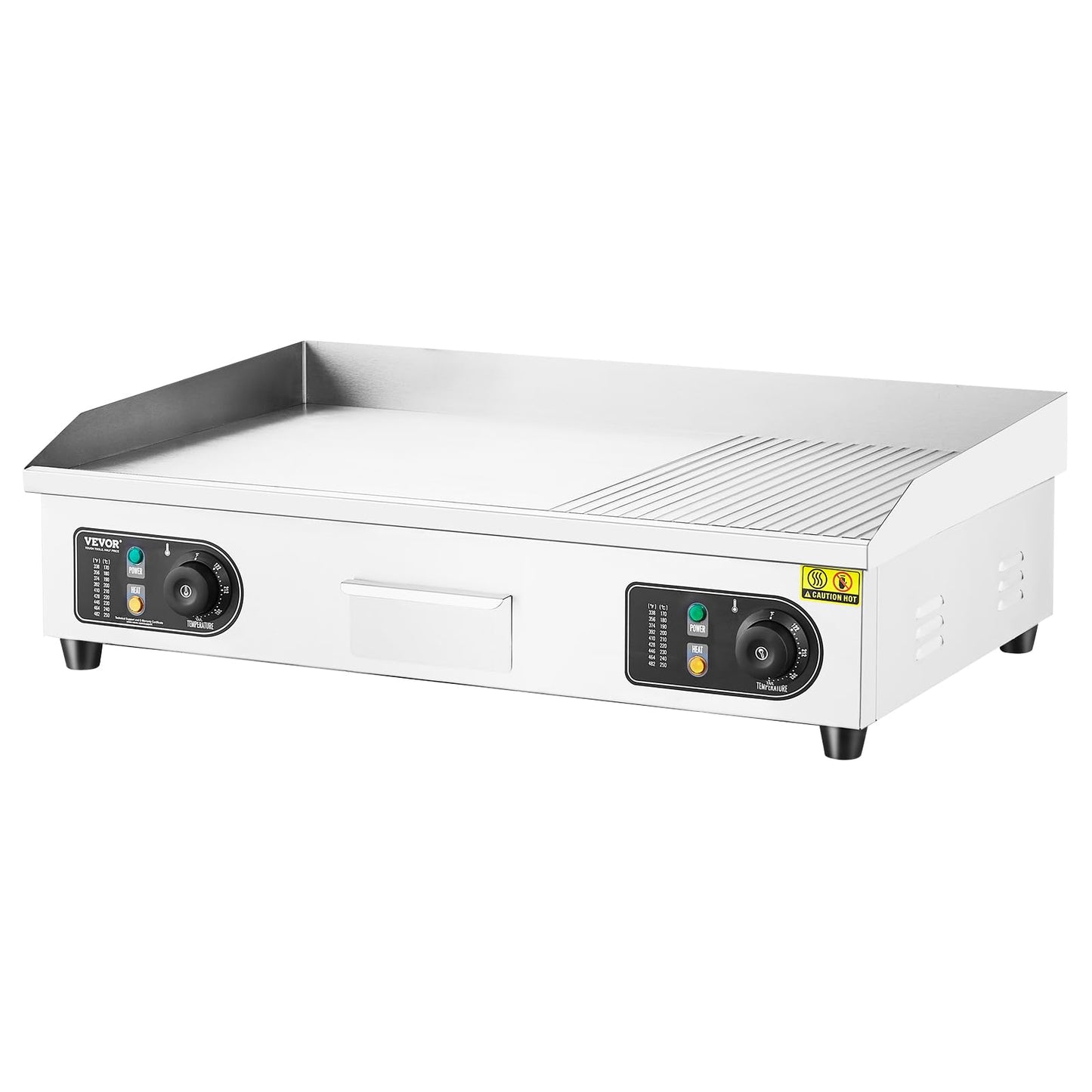 VEVOR Upgraded Commercial Electric Griddle, 2800W Countertop Half-Flat Top Grill, 122℉-572℉ Adjustable Temp, 29'' Stainless Steel Griddle Grill for Home or Restaurant(No Plug)