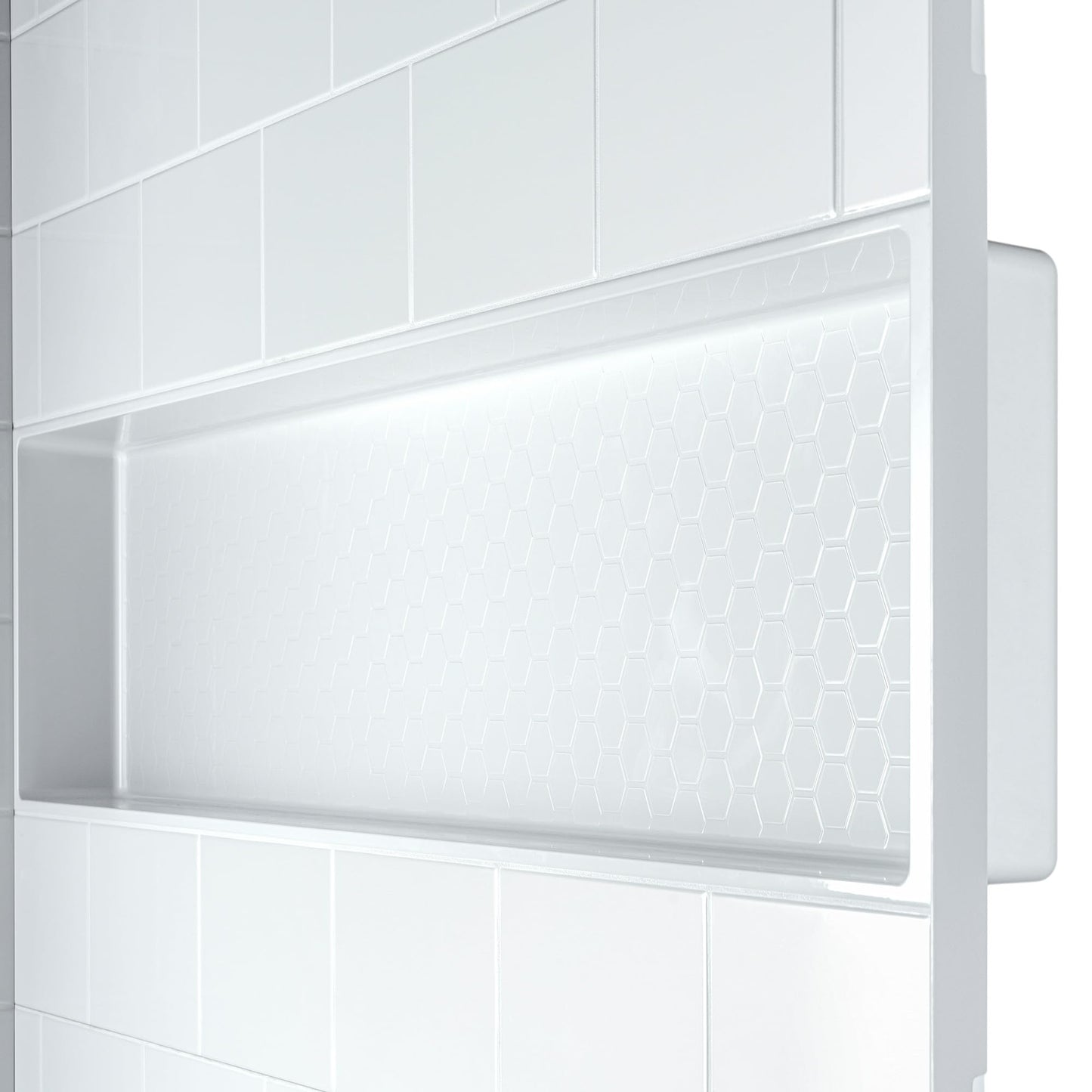 WOODBRIDGE 4-Piece Tile-style Shower Wall Panel Surround Kit, 60"W x 32"D, Staggered Brick Pattern, Easy to Install, High Gloss White Finish