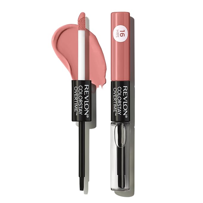 Revlon Liquid Lipstick with Clear Lip Gloss, ColorStay Overtime Lipcolor, Stocking Stuffer for Women, 510 Boundless Nude, 0.07 fl oz