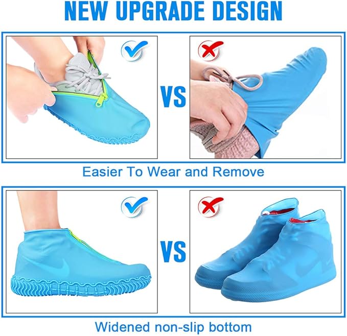 Silicone Waterproof Shoe Covers, Upgrade Reusable Overshoes with Zipper, Resistant Rain Boots Non-Slip Washable Protection for Women, Men (M (Women 5-7, Men 5-6), Blue)