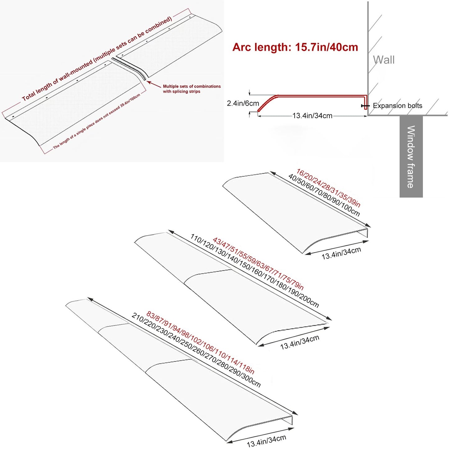 Premios Transparent Invisible Rain Shelter Cover, Window Awning, Polycarbonate Awning, UV Rain Snow Sunlight Protection, for Outdoor Front Door Patio, 40x50cm/15.7x19.6in