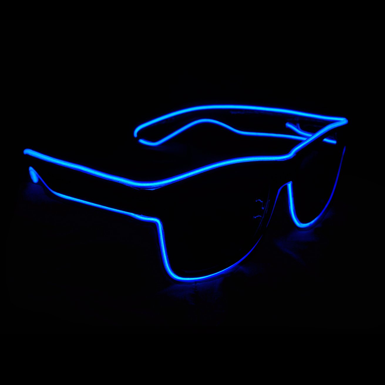 Aquat Light up EL Wire Neon Rave Glasses Glow Flashing LED Sunglasses Costumes For Party, EDM, Halloween, Wired with Battery Power RB01 (Blue, Black Frame)