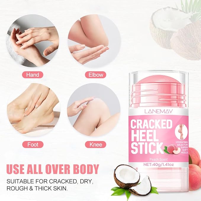 2Pcs Peach Scented Foot Care Set, Hydrating Anti-Cracking Heel Balm Stick for Dry Cracked Skin, Nourishing Softening Treatment