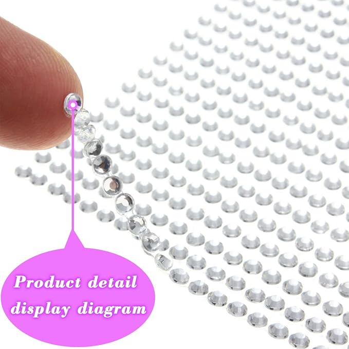 3090PCS Self Adhesive Rhinestone Stickers 3/4/5/6mm with White Gem Stickers for Face, Stick on Body Crystal Jewels Makeup Glue for Face Eye Hair Nails Make up and Craft Home Decor