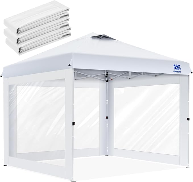 FANPAT 3Pcs Clear Canopy Sidewalls for 10x10 Pop Up Tent, Transparent Window Curtain Cloth, 8 Mil PVC Enclosure Fabric wit...