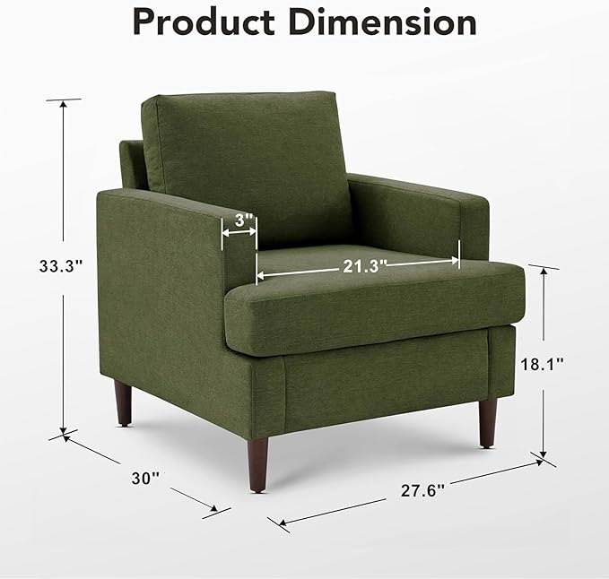 Weture Mid-Century Accent Chair,Modern Linen Fabric Armchair for Living Room,Comfy Upholstered Reading Accent Chairs for Bedroom,Single Sofa Chair with Wood Legs (Green, 1 Pack)