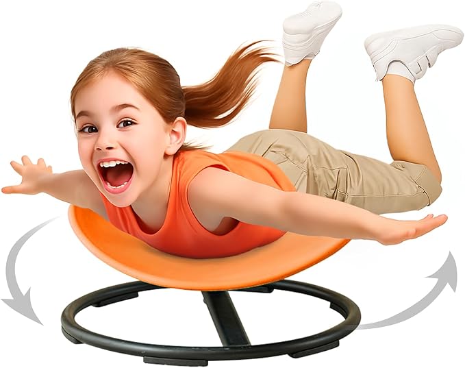 Kids Sensory Spinning Chair for Autism Ages 3+, Sit and Spin Swivel Chair for Kids with ADHD, Sensory Chairs for Autistic Children, Sensory Toys for Motion Sickness Relief, Balance Training (Orange)
