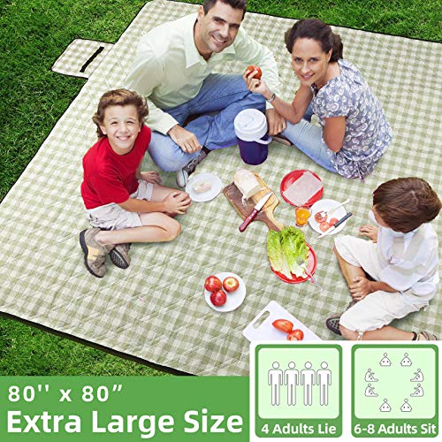 ZAZE Extra Large Picnic Outdoor Blanket, 80''x80'' Waterproof Foldable Blankets Gingham Picnic Mat for Beach, Camping Gras...