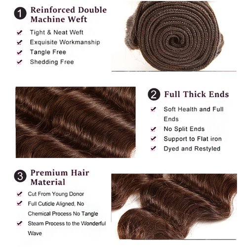 Color #4 Bundles Human Hair Chocolate Brown Deep Wave Bundle 20 22 24 Inch Brazilian Virgin 3 Bundle Drak Brown Bundles Hair Weave