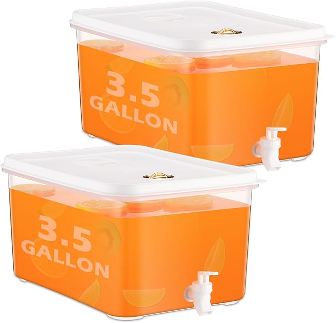 Domensi 2 Pack 3.5 Gallon Drink Dispenser for Fridge with Spigot Water Dispenser Leak Proof Lids Filter Screen Beverage Ju...