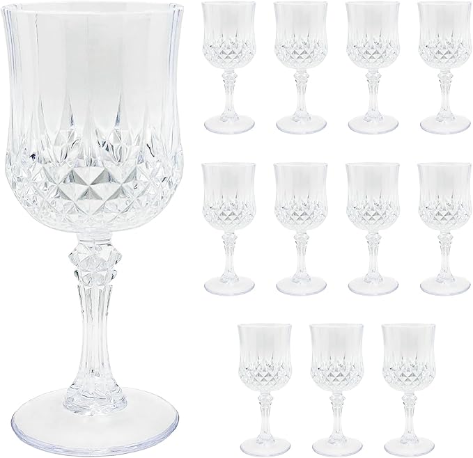 Veiuwa 12 PCS Plastic Wine Glasses Clear,Reusable Plastic Wine Glasses,White Goblet Glass,Durable and Sturdy Cups Can Be U...