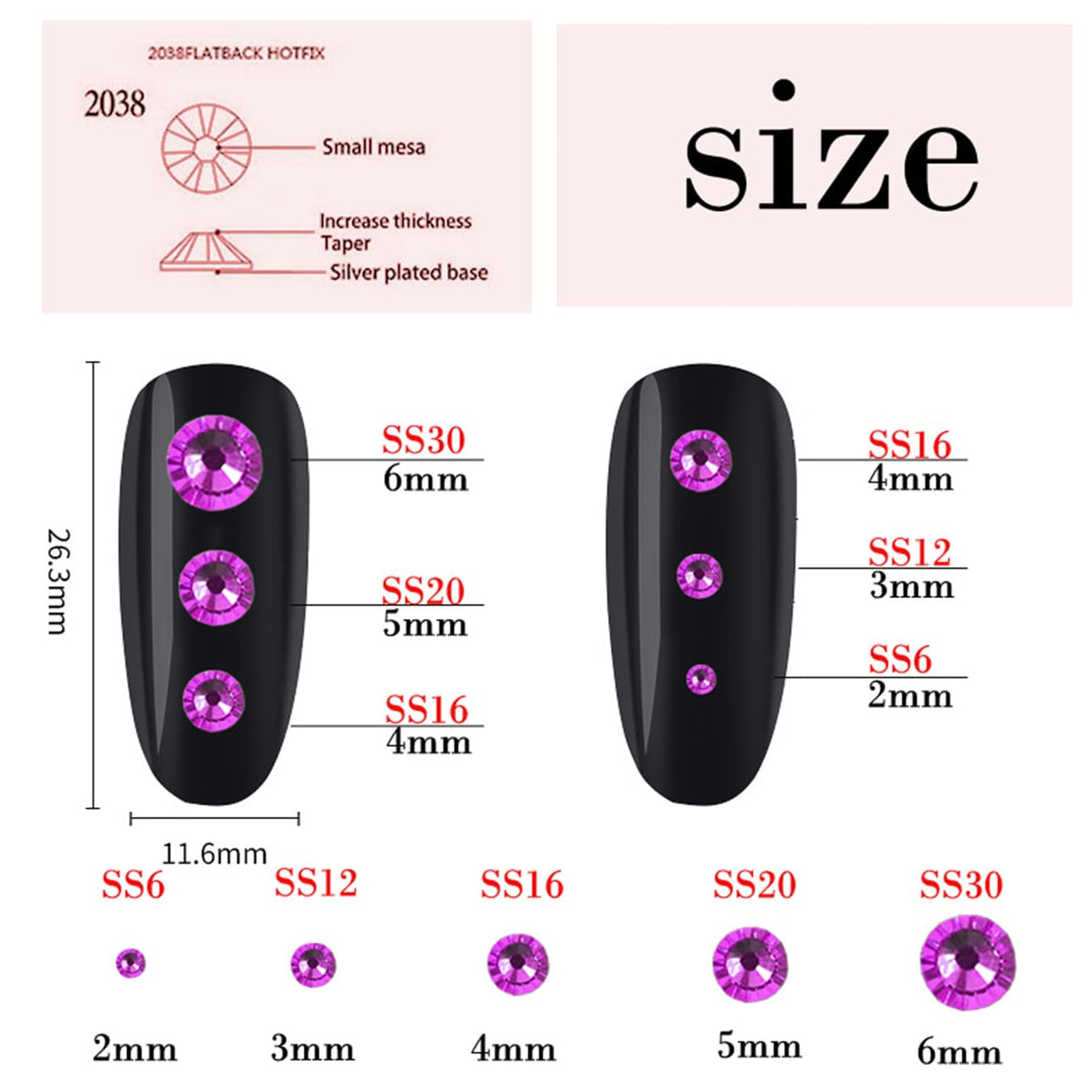 4500 Pcs SS6 2mm Flatback Rhinestones for Nails Art Crafts Glitter Round Gems Crystals DIY Clothes Shoes(Black)