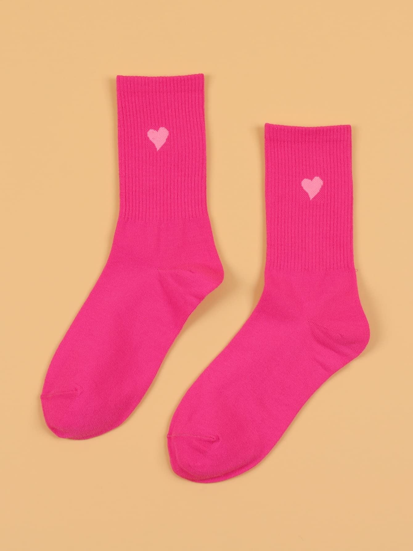 OYOANGLE Women's 1 Pairs Casual Heart Print Crew Socks Athletic Ankle Dress Socks Hot Pink one-size