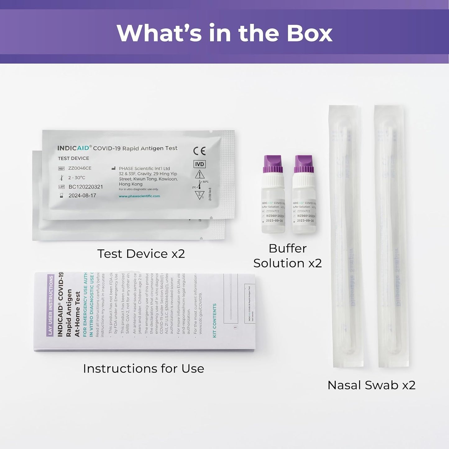 INDICAID COVID-19 Antigen Rapid Test, FDA EUA Authorized OTC COVID Home Test, 2 COVID Tests in a Individual Pack, Convenient for Both Home Use and Business Distribution, HSA/FSA Eligible, Easy to Use