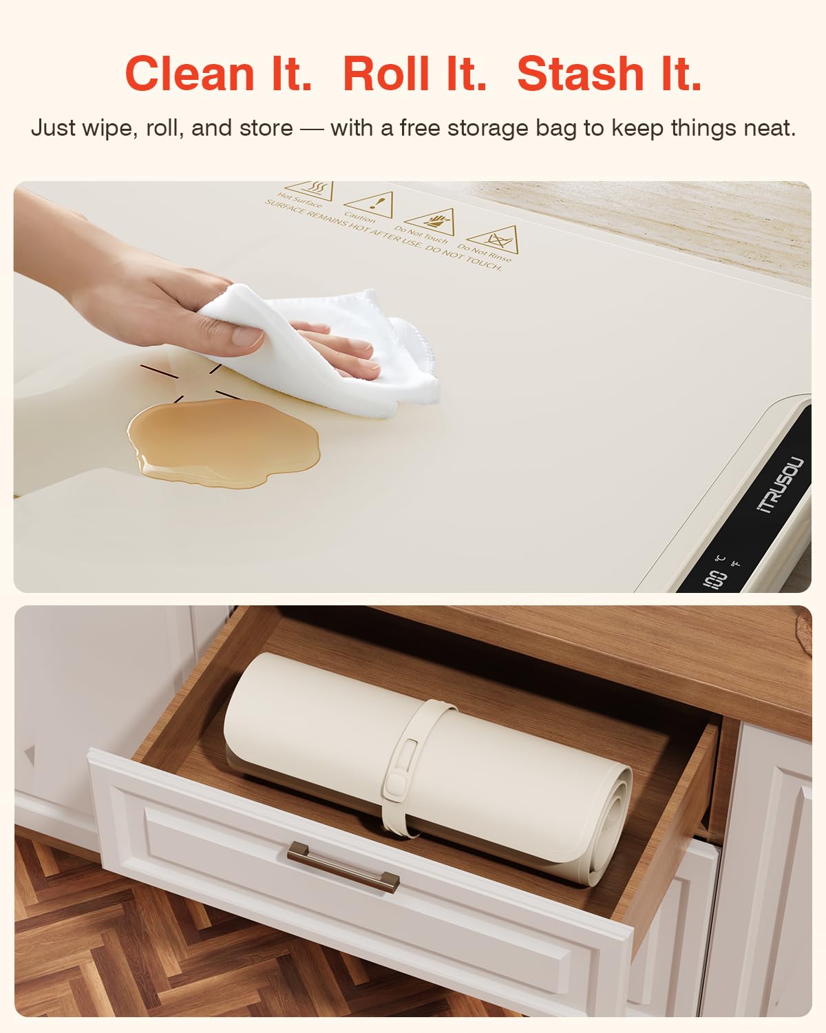 Warming Mat for Food, iTRUSOU Electric Warming Tray 99H Continuous Heat,7 Temp Settings,Patented Full-Surface Heating,°F/°C Switch,Flexible Roll-Up Food Warmers for Parties Buffet,Everyday Use